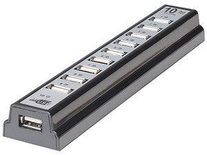 Hub USB Manhattan de 10 Puertos, 480Mbps, 5V/2A, Compacto y Eficiente