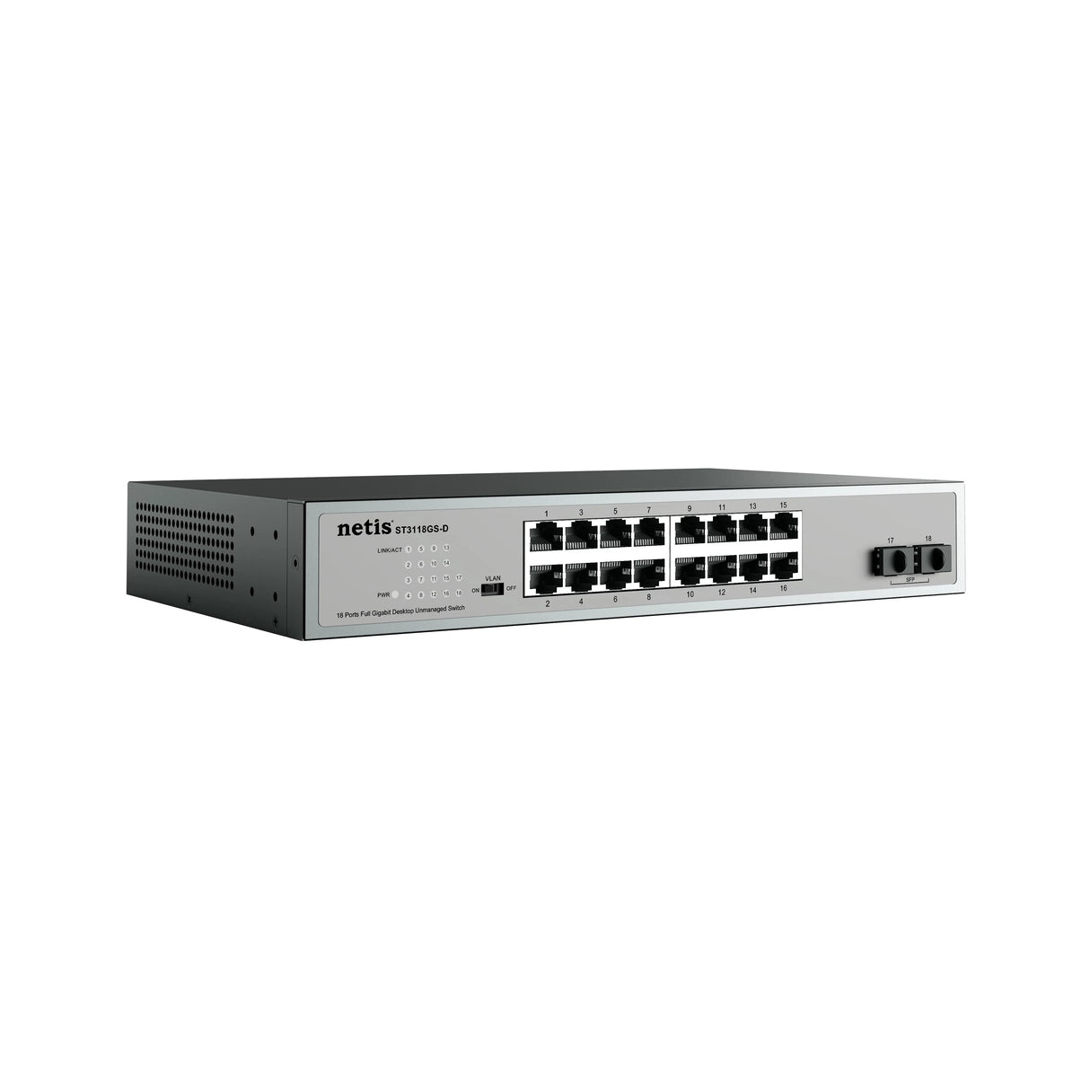 Netis System 18 Port Gigabit Ethernet Switch No administrado Gigabit Ethernet (10/100/1000) Gris, Bidireccional completo