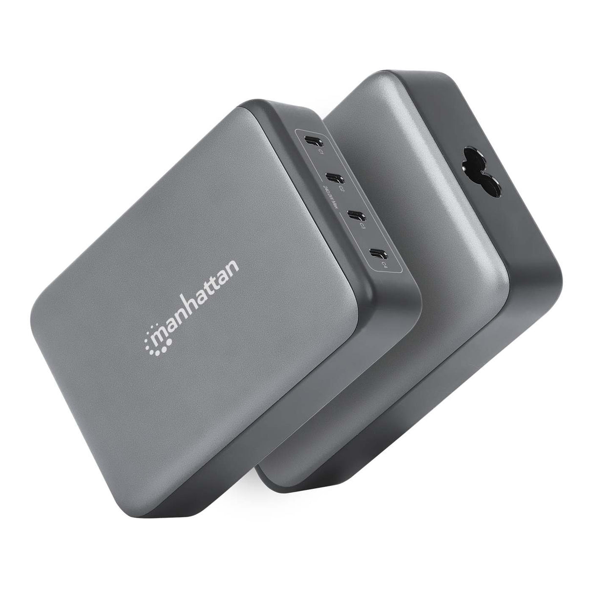 Manhattan Estación de carga GaN USB Power Delivery de 4 puertos, 240 W / PD 3.1, 4 puertos USB-C PD hasta 140 W por puerto, 240 W total, negro cargador de dispositivos móviles Corriente alterna 4 Si Interior