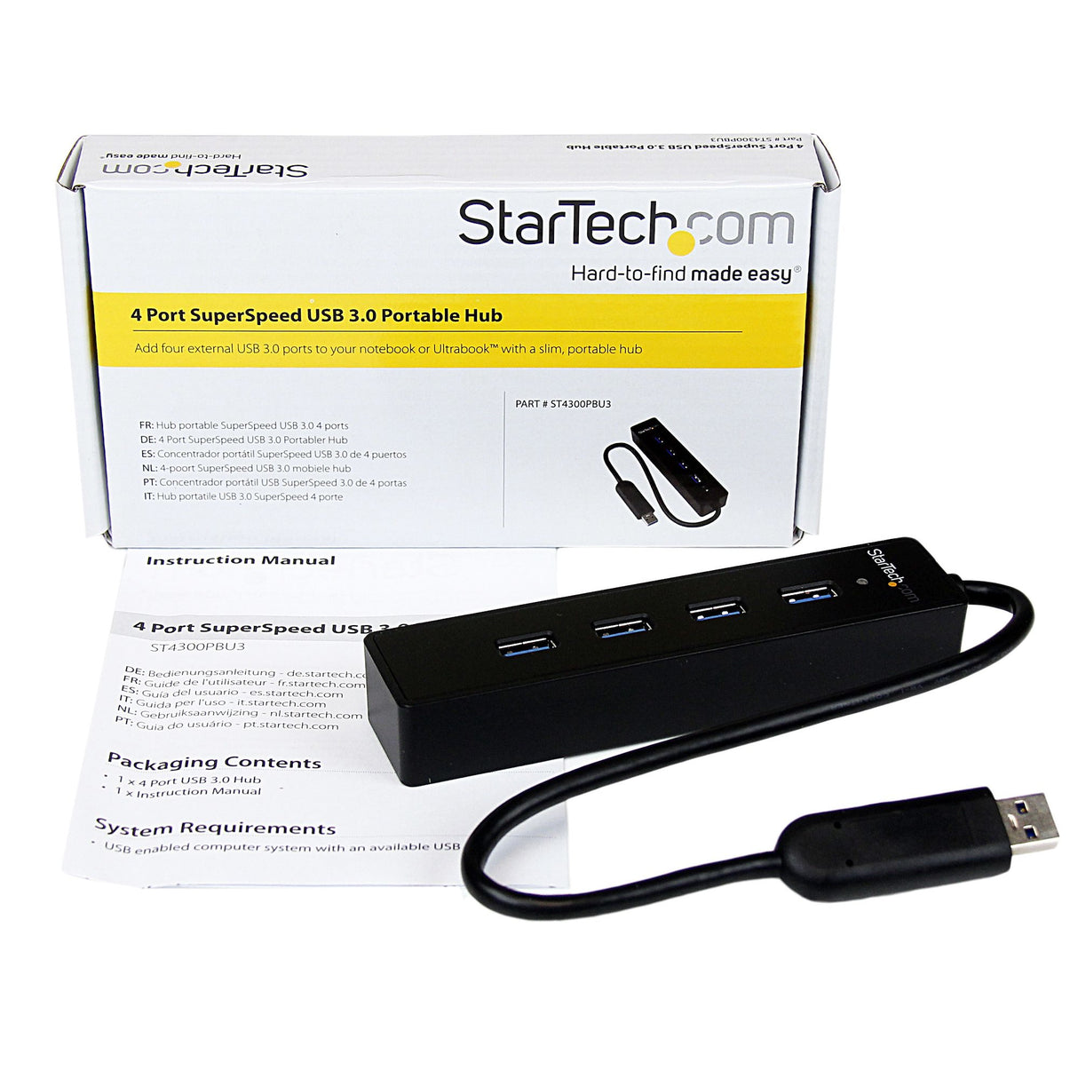 StarTech.com Adaptador Concentrador Hub Ladrón USB 3.0 (5Gbps) Super Speed Portátil de 4 Puertos Salidas - Negro hubs de interfaz USB 3.2 Gen 1 (3.1 Gen 1) Type-A USB 3.2 Gen 1 (3.1 Gen 1) Type-A 4 4