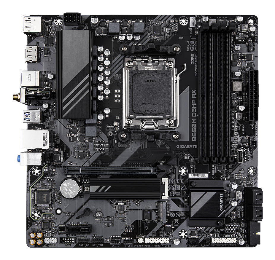 GIGABYTE B650M D3HP AX Placa base - AMD Ryzen serie 9000, VRM de 5+2+2 fases, hasta 8000 MHz DDR5 (OC), 2xPCIe 4.0 M.2, WIFI 6E, LAN 2,5 GbE, USB 3.2 Gen 1 placas base AMD Zócalo AM5 Zócalo AM5 DDR5-SDRAM