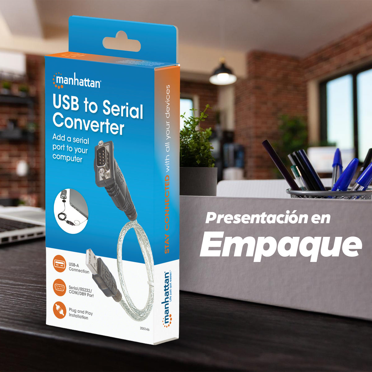 Manhattan Convertidor de USB a Puerto Serie Cable Negro, Transparente 0,45 m USB tipo A D-Sub (DB-9)