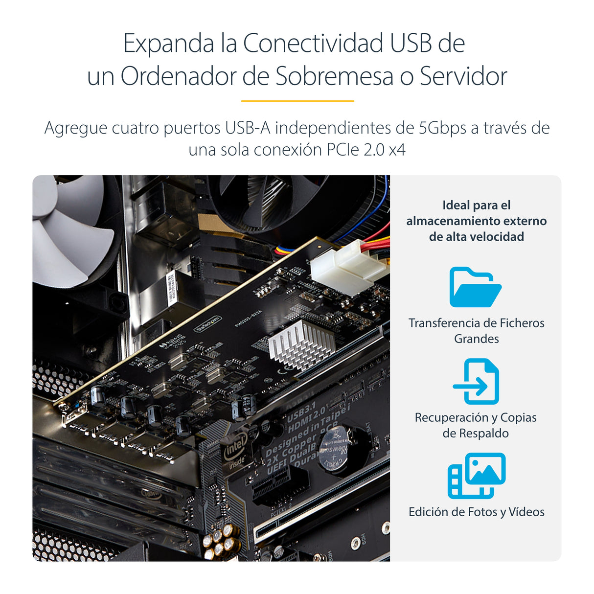 StarTech.com Tarjeta PCI Express de 4 Puertos USB-A - Tarjeta PCIe USB 3.2 de 5Gbps - 4 Controladores USB Independientes