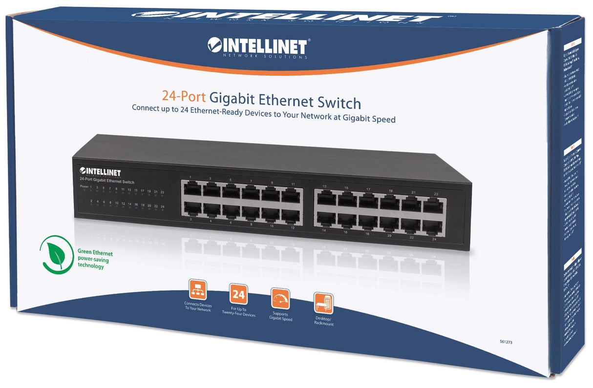 Intellinet Commutateur réseau (switch) Gigabit Ethernet 24 ports, 24 ports RJ45, IEEE 802.3az (Ethernet éco-énergétique), format bureau au rack 19", b