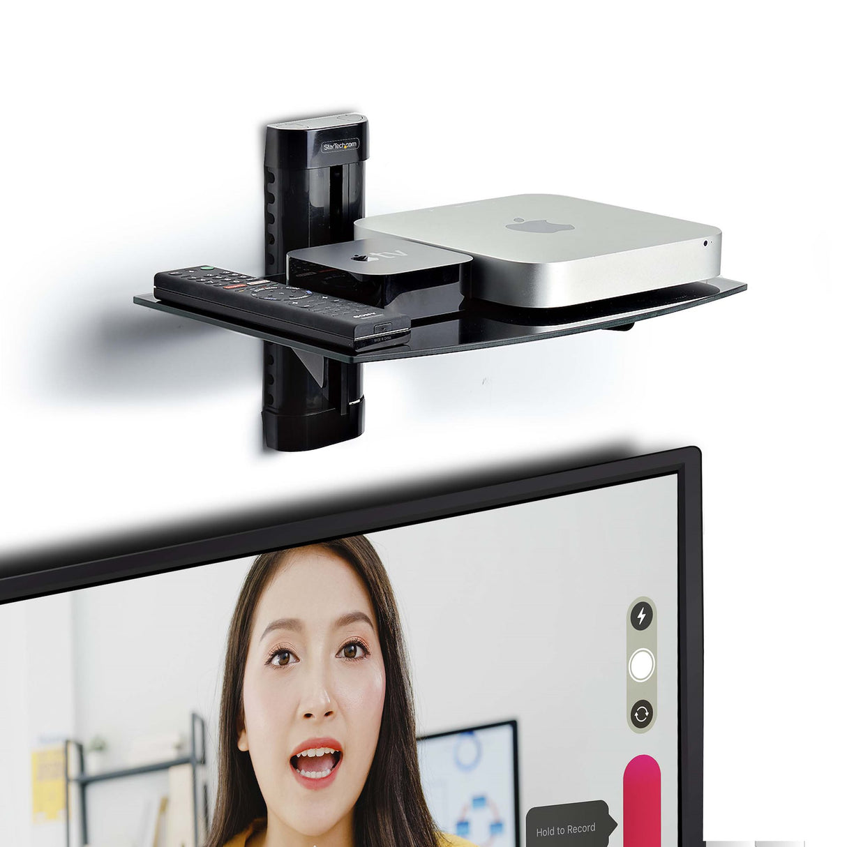 StarTech.com 1B-WALL-MOUNT-SHELF Estantes para equipos av Negro Vidrio templado 250 mm