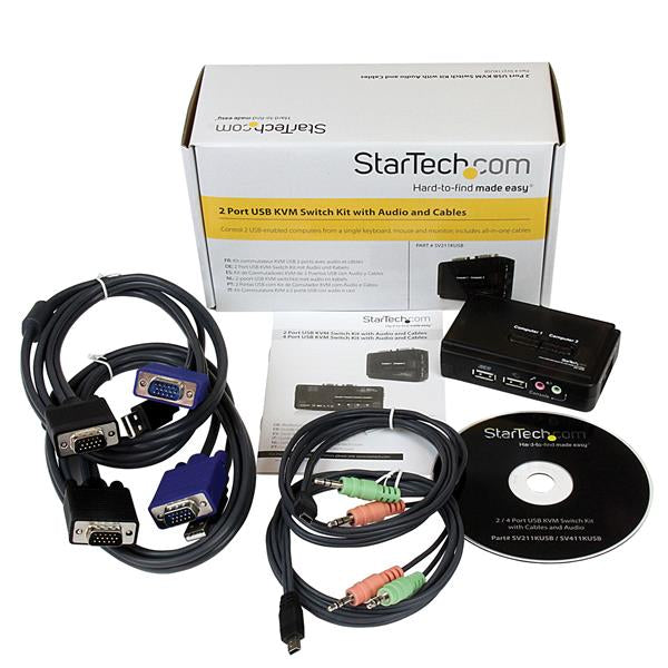StarTech.com Juego de Conmutador KVM de 2 puertos con todo incluido - USB - Audio y Vídeo VGA Interruptores KVM 2 USB 2K