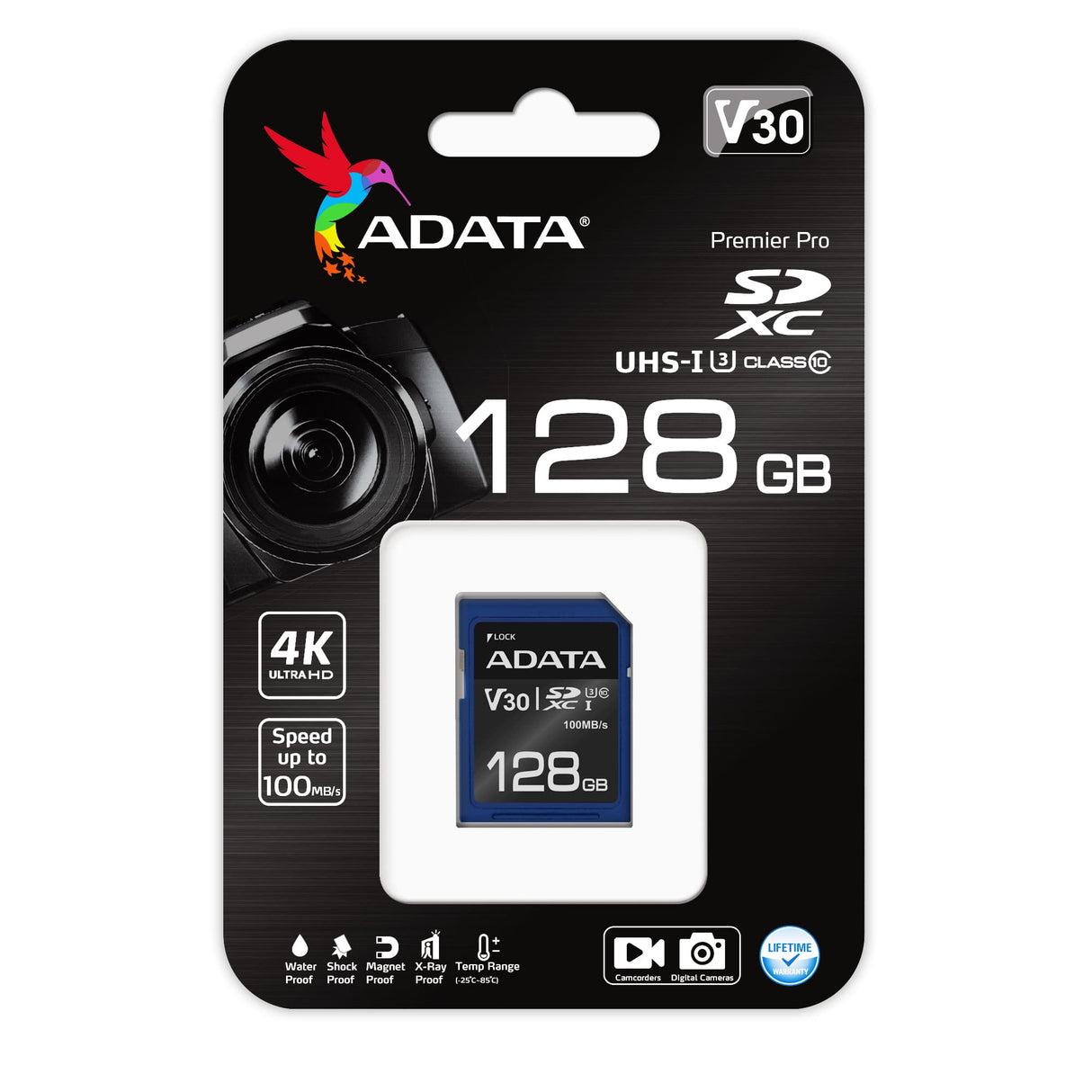 ADATA ASDX128GUI3V30S-R memoria flash 128 GB SDXC UHS-I Clase 10, 100 MB/s