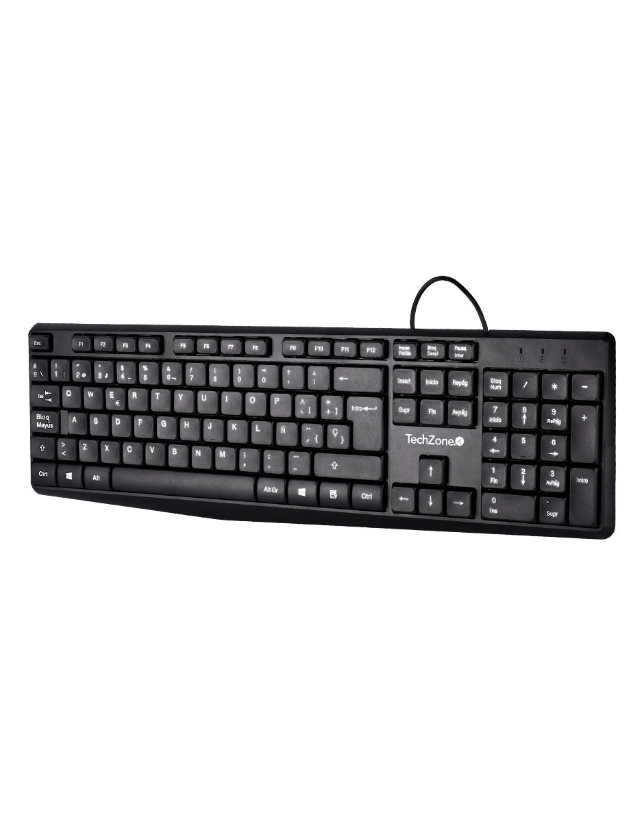 TechZone Alámbrico teclado Universal USB QWERTY Negro, Tamaño completo (100%)