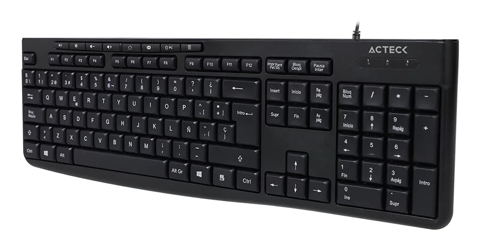 Acteck Inspire Prime TA222 teclado Hogar / Oficina USB QWERTY Español Negro, Tamaño completo (100%), Alámbrico, Interrup