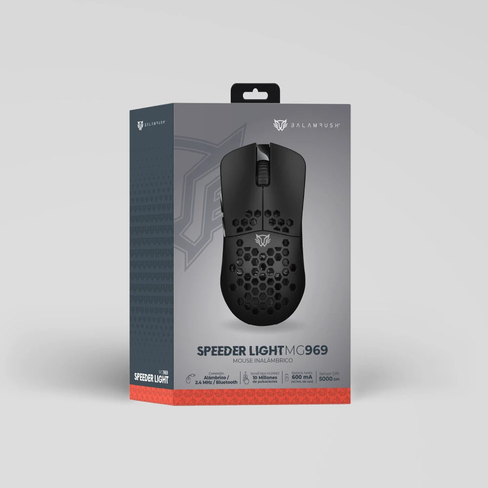 Balam Rush Speeder Light MG969 ratón Juego Ambidiestro Bluetooth Óptico 5000 DPI, Negro