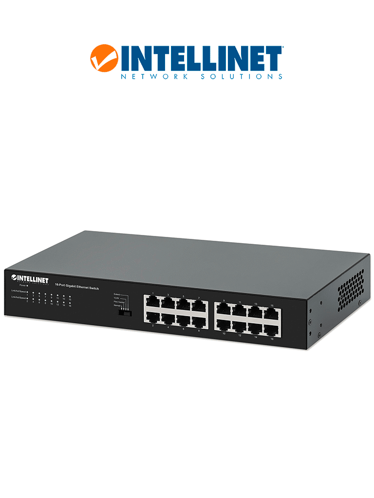 Switch INTELLINET 561815 16 Puertos RJ45 Gigabit Ethernet (10/100/1000 Mbps), Green Ethernet (IEEE 802.3az), Montaje en Rack
