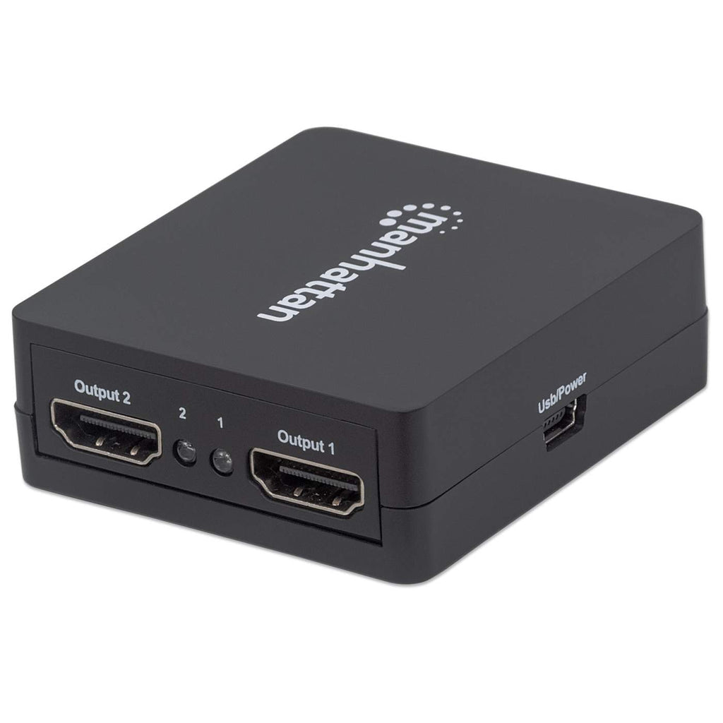 Manhattan Splitter HDMI de 2 puertos, 1080p, negro, duplica la salida de 1 fuente HDMI a 2 pantallas (misma señal en amb