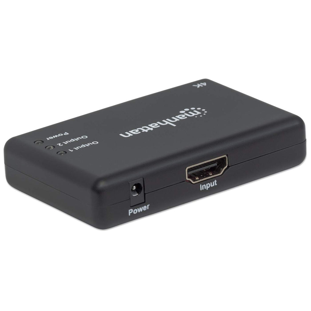 Manhattan Splitter HDMI de 2 puertos, 4K@30 Hz, duplica la salida de 1 fuente HDMI a 2 pantallas (misma señal en ambas), alimentado por CA (cable 0,9 m), negro, garantía 3 años divisores de vídeo HDMI 2x HDMI 3 Si