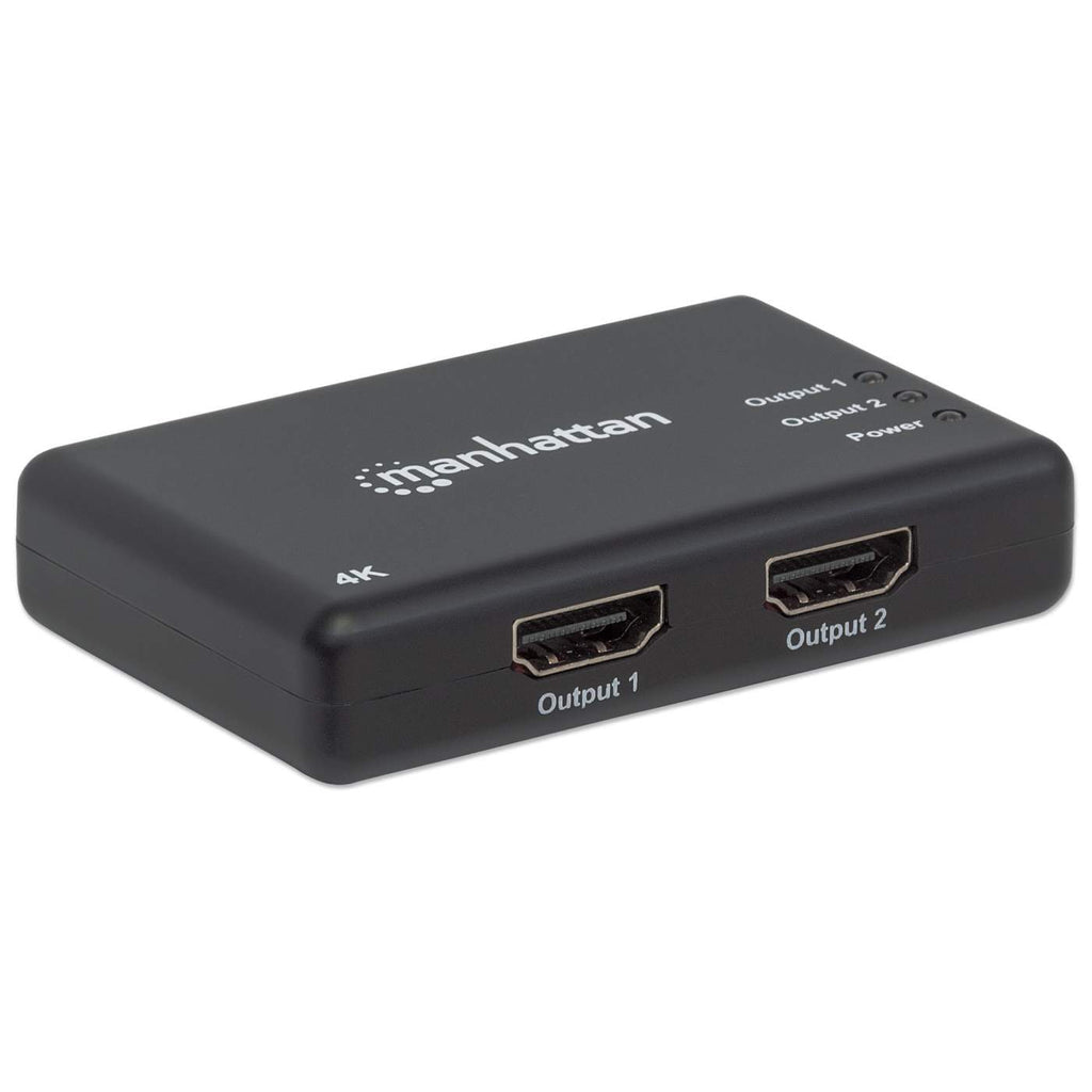 Manhattan Splitter HDMI de 2 puertos, 4K@30 Hz, duplica la salida de 1 fuente HDMI a 2 pantallas (misma señal en ambas), alimentado por CA (cable 0,9 m), negro, garantía 3 años divisores de vídeo HDMI 2x HDMI 3 Si