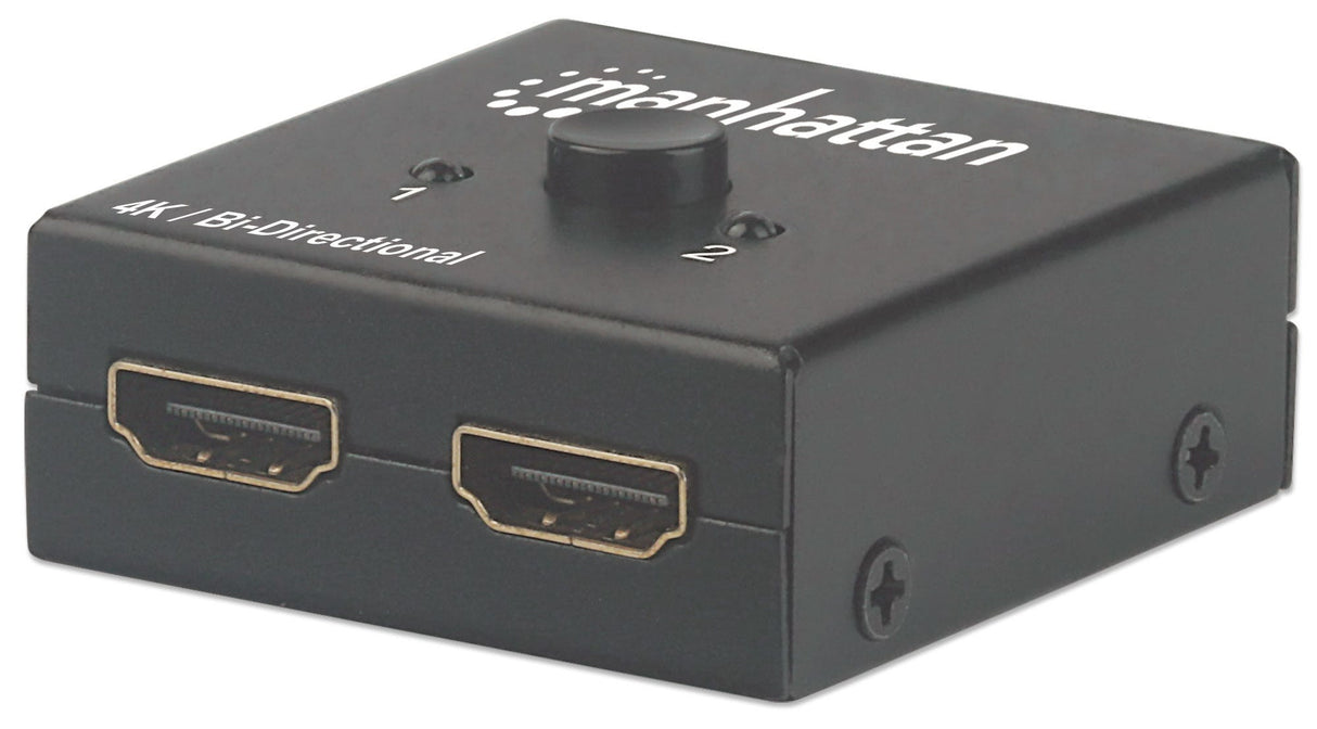 Switch bidireccional HDMI 4K de 2 puertos Manhattan 207850 / Color negro / Selección manual / Pasivo / Sin alimentación
