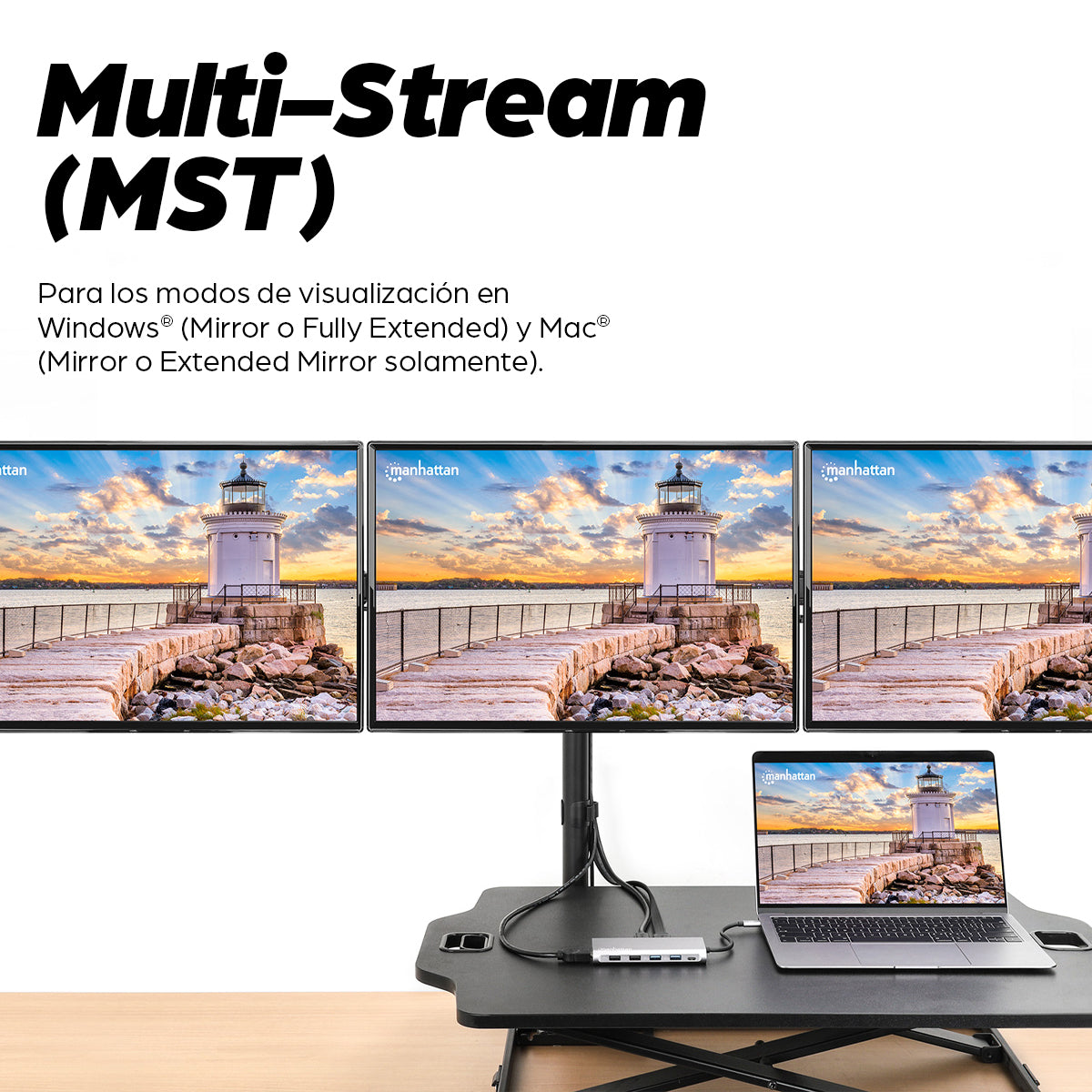 Manhattan Docking Station USB-C para Triple Monitor Laptop Alámbrico USB 3.2 Gen 1 (3.1 Gen 1) Type-C 4 2