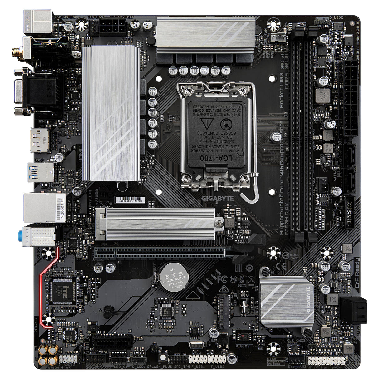 Tarjeta Madre Gigabyte B760M G AX 2xDDR5 128GB 8000Mhz M.2 PCIe 4.0 HDMI VGA DP S 1700 12th 13th 14th Gen mATX Wi-Fi 6E