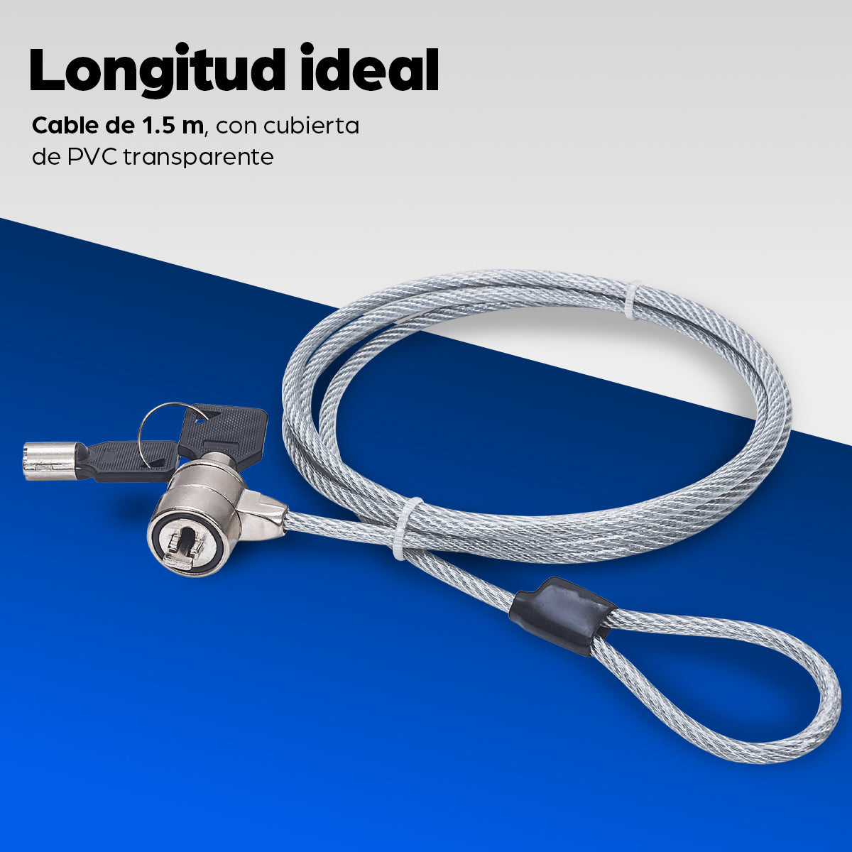 Manhattan Candado para portátil (Kensington) con 2 llaves, compatible con ranura Kensington estándar, cable de 1,5 m, antirrobo, cable de acero con funda PVC transparente, garantía de por vida Cable Plata Portátil 2 llaves PVC, Acero