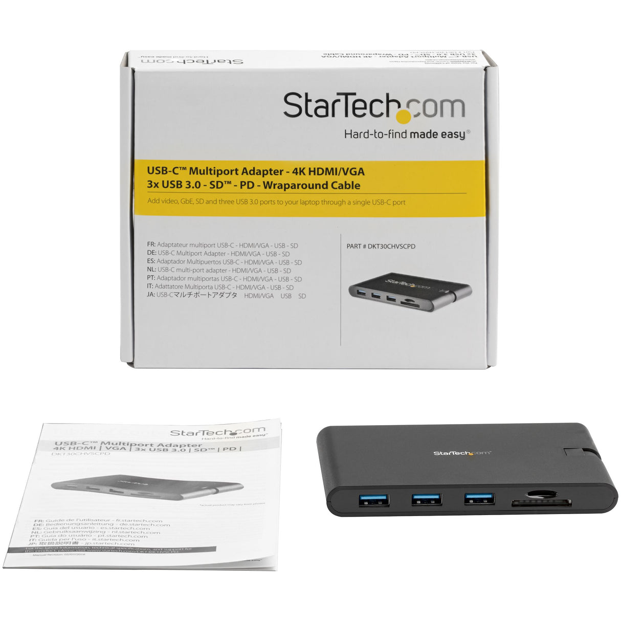 StarTech.com Docking Station USB-C con HDMI y VGA - para Mac y Windows -3x USB 3.0 - SD / micro SD - PD 3.0 - Adaptador USB C a USB 3.0 Laptop Alámbrico USB 3.2 Gen 1 (3.1 Gen 1) Type-C 3 1