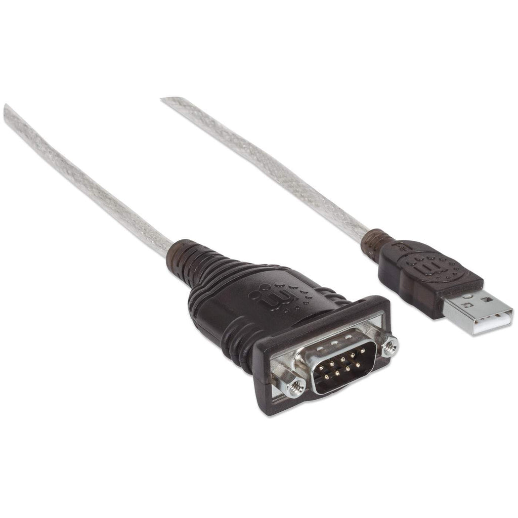 Manhattan Convertidor USB-A a serie (RS232/COM/DB9), 45 cm, macho a macho, chip Prolific PL-2303RA, negro/plata, 3 años de garantía, equivalente a ICUSB232V2 Cable Negro, Transparente 0,45 m USB A Serial/COM/RS232/DB9