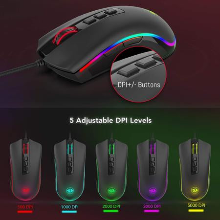 REDRAGON M711 COBRA CHROMA, Mouse optico, Diestro, USB tipo A, 10000 DPI