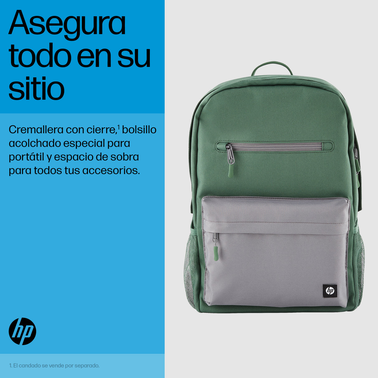 HP Mochila HP Campus verde Laptop Gray; Green 39,6 cm (15.6") Mochila Poliéster, Poliespuma