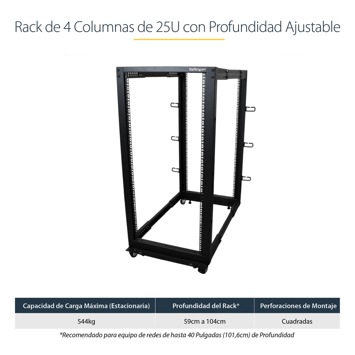 StarTech.com Rack 25U Móvil de Marco Abierto de 4 Columnas para Servidores - Rack de Cuatro Columnas 19 Pulgadas para Eq