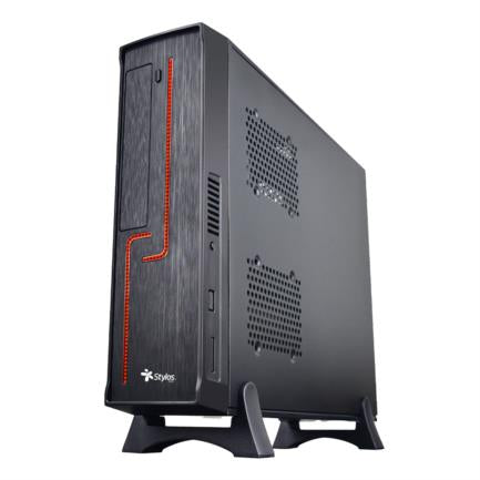 Gabinete Oficina Keelan Slim ITX Stylos 2xUSB 1.0+1xUSB 3.0+puerto 3.5mm+línea roja con fuente de poder 550W