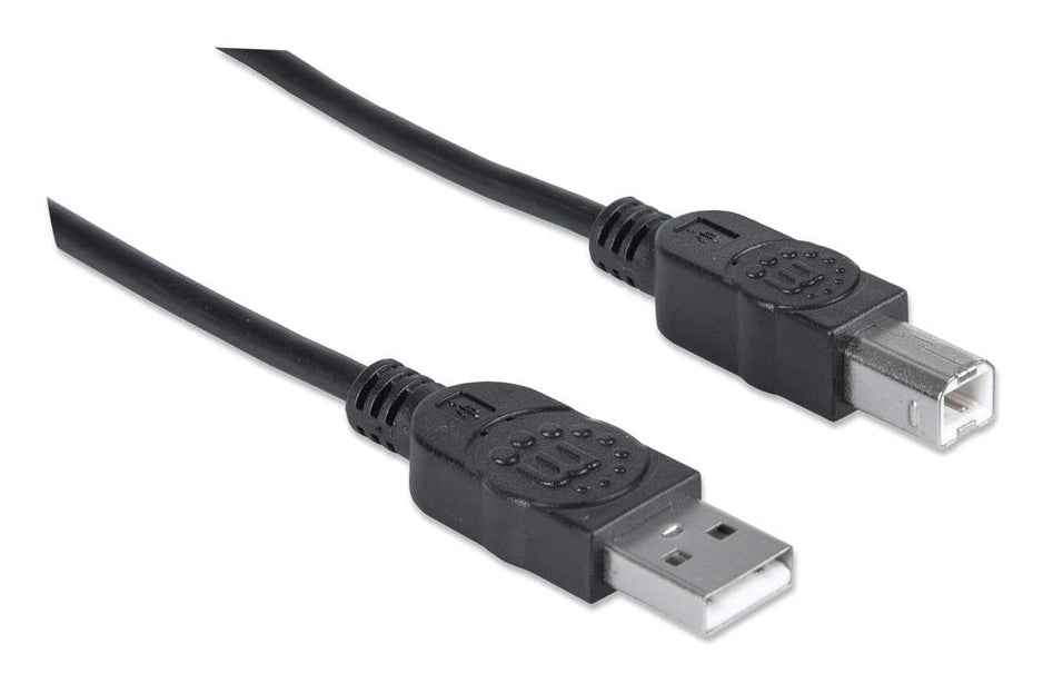 Manhattan Cable USB-A a USB-B, 1,8 m, macho a macho, 480 Mbps (USB 2.0), negro, garantía de por vida, equivalente a USB2
