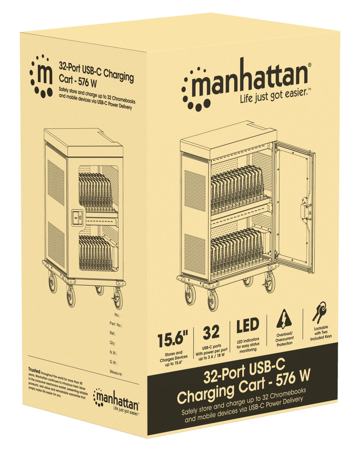 Manhattan Carro de carga USB-C (armario) para 32 dispositivos (iPad hasta 13", MacBook Air hasta 15", Chromebo