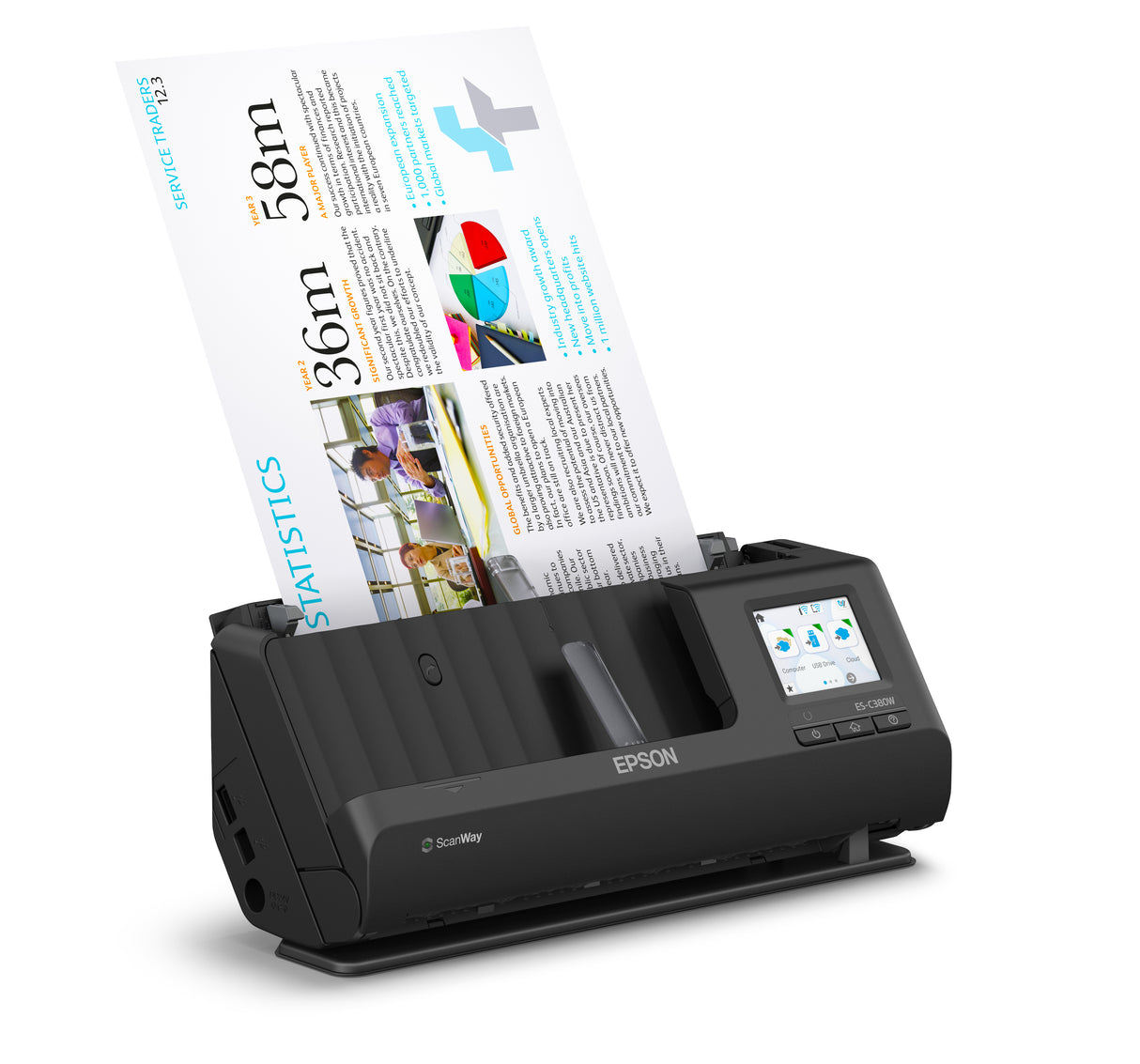 Epson ES-C380W ADF + Escáner de alimentación de hojas 600 x 600 DPI A4 Negro, 215.9 x 5588 mm, 30 Bit, 24 Bit