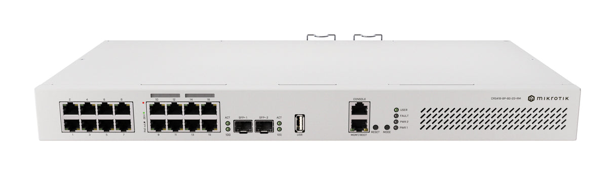 CRS418-8P-8G-2S+RM, Router Switch 17xGEth, 8xPoE/at, 2xSFP+10G RouterOS L5, 1UR, doble PSU