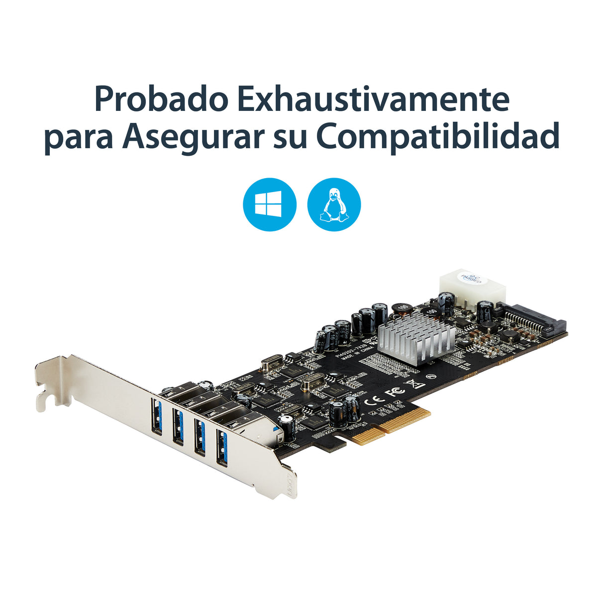 StarTech.com Adaptador Tarjeta PCI Express PCI-E 4 Puertos USB 3.0 UASP 2 Canales de 5Gbps con Alimentación Molex SATA T