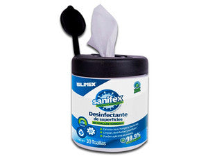 Toallas Desinfectante Sanifex, 30 Piezas, Efecto Antibacterial, 15x20cm.