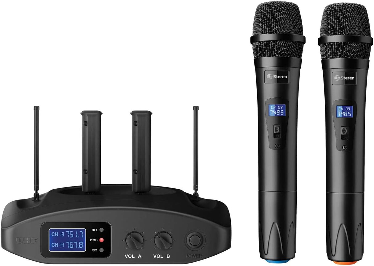 Sistema Profesional Steren 2 Micrófonos Inalámbricos Uhf Batería Recargable