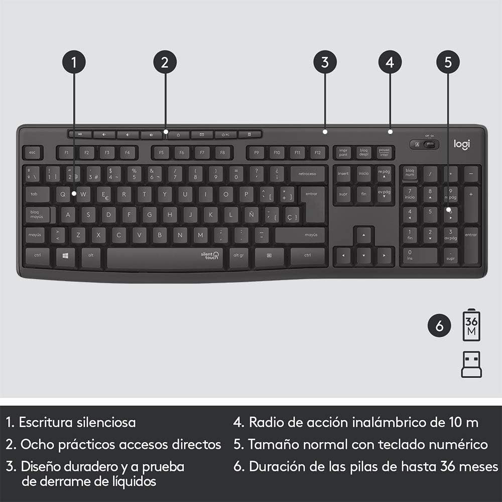 Kit de Teclado y Mouse Logitech MK295 Silent, Inalámbrico, USB, Grafito - 920-009792 FullOffice.com