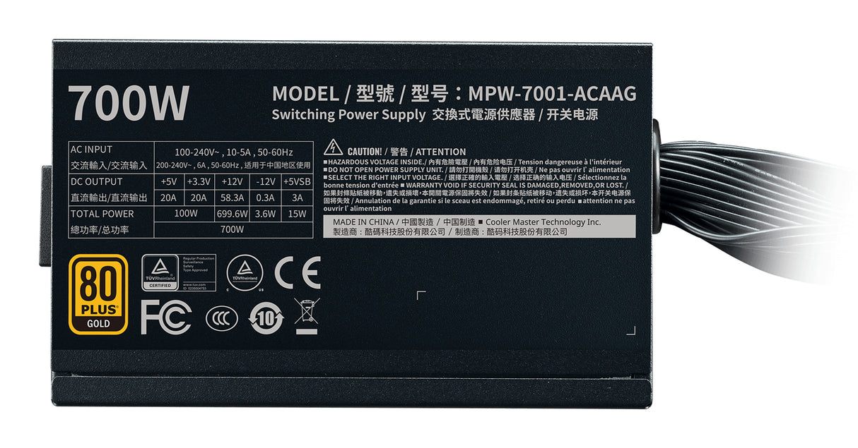 Cooler Master G700 Gold unidad de fuente de alimentación 700 W 24-pines ATX ATX Negro, 100 - 240 V, Activo, 100 W