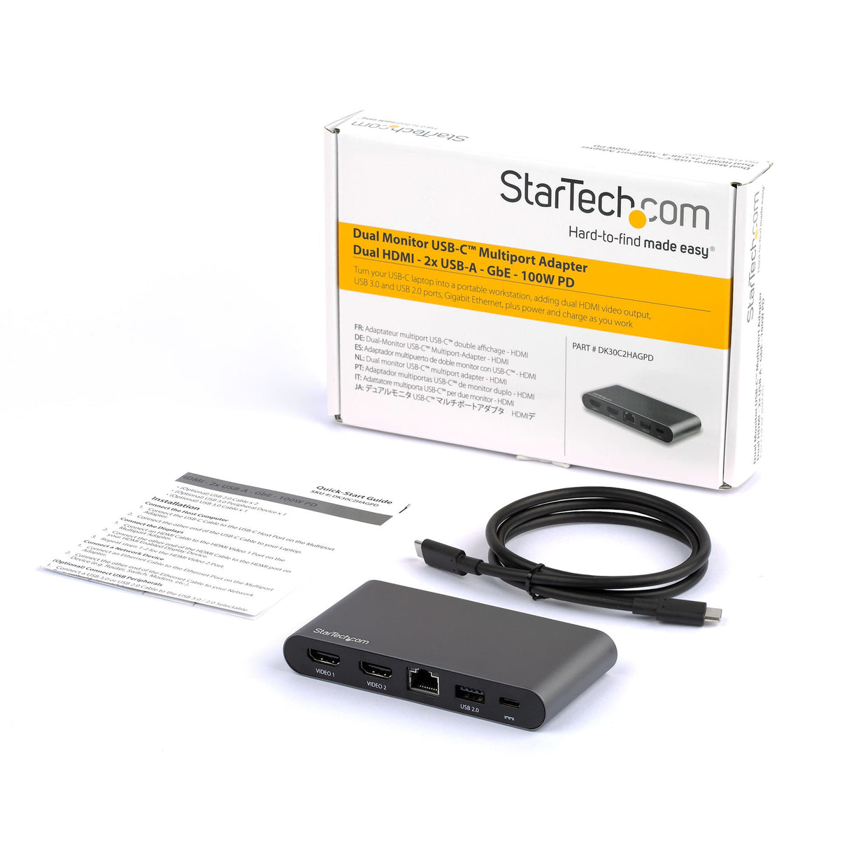 StarTech.com Docking Station USB C para 2 Monitores HDMI 4K - Entrega de Potencia de 100W Passthrough - GbE, Concentrador de 2 Puertos USB-A - Dock USB Tipo-C para Ordenador Portátil con Cable de 1m Laptop Alámbrico USB 3.2 Gen 1 (3.1 Gen 1) Type-C 1 1