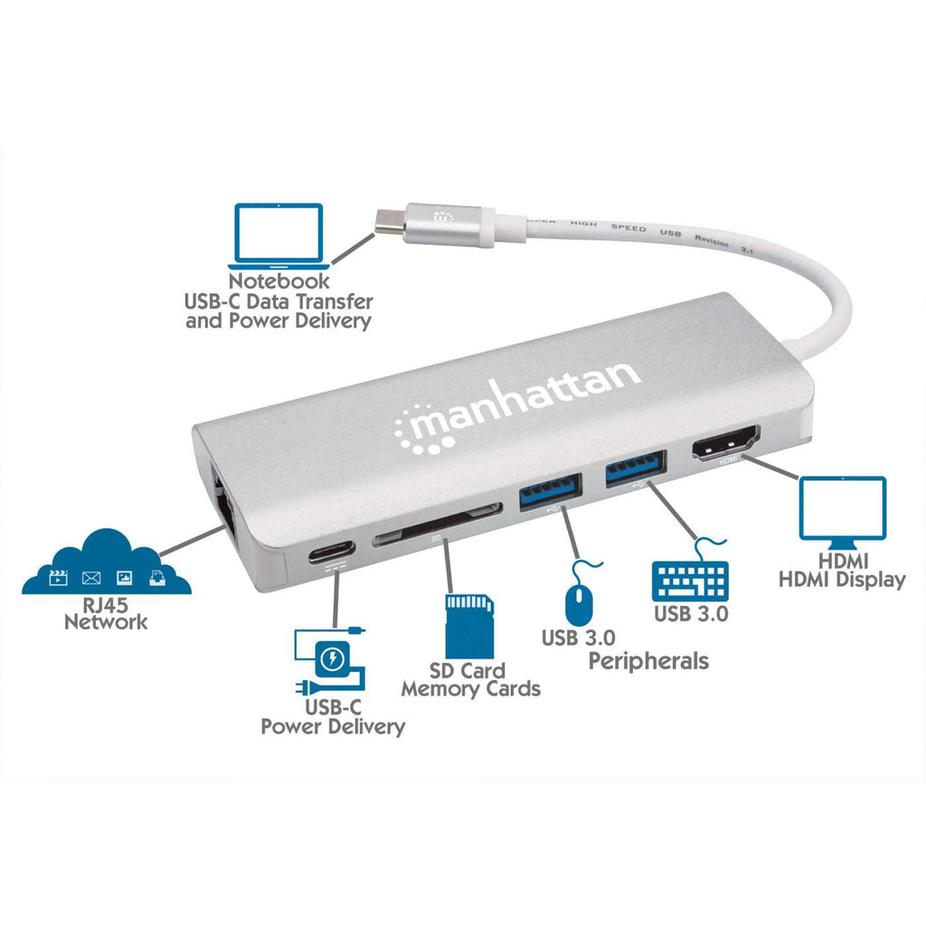 Manhattan Docking Station multiplicador de puertos USB Tipo-C 6 en 1 Laptop Alámbrico USB 3.2 Gen 2 (3.1 Gen 2) Type-C 2