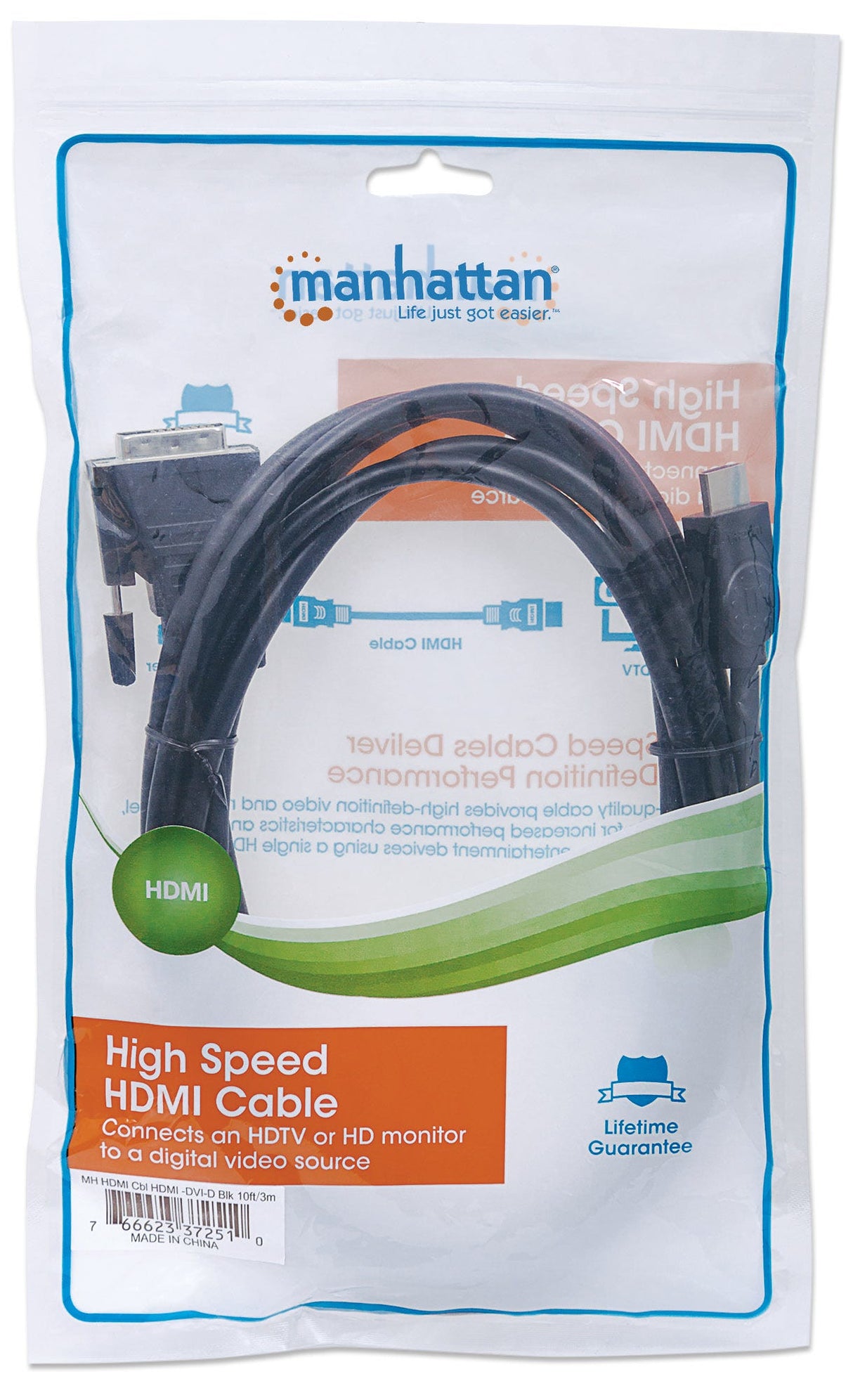 Manhattan Cable HDMI a DVI-D Cable Derecho Derecho Oro 3 m
