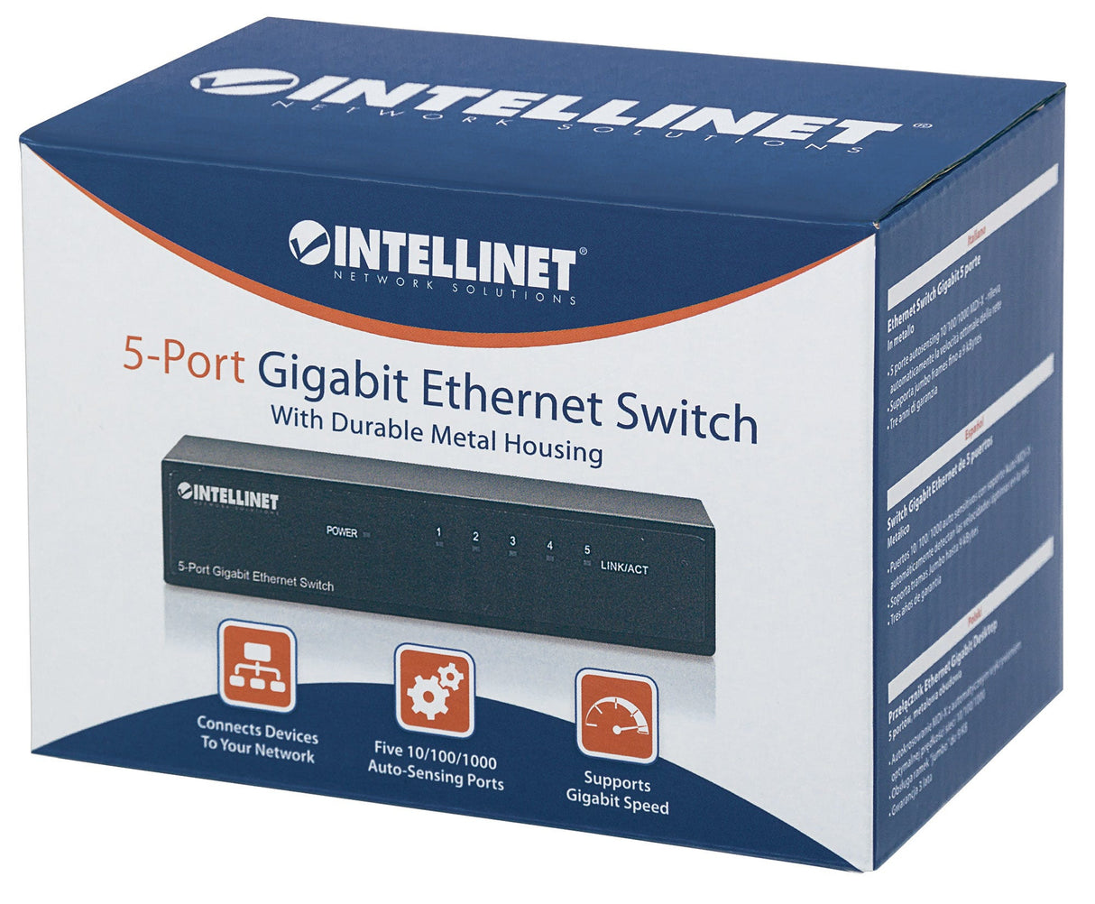 Intellinet Commutateur réseau (switch) Gigabit Ethernet 5 ports, format bureau, boîtier métal, IEEE 802.3az (Ethernet éco-énergétique), garantie de 3 ans dispositivo de redes 5 Gigabit Ethernet (10/100/1000) Toma de entrada de CC Si