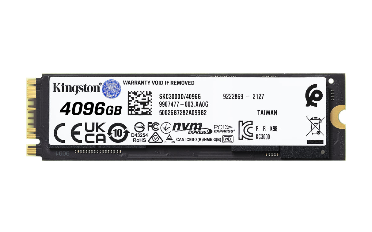 Kingston Technology 4096G KC3000 M.2 2280 NVMe SSD unidades internas de estado sólido 4 GB M.2 PCI Express 4.0 Si