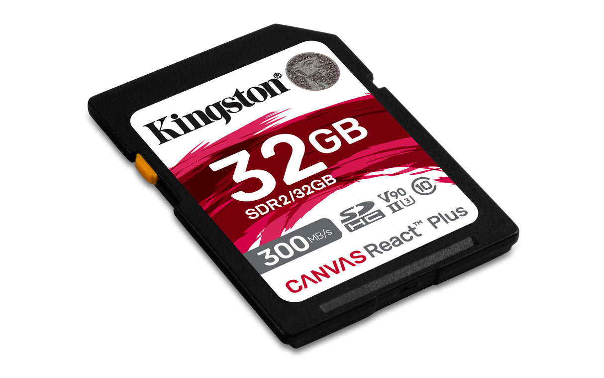 Kingston Technology 32GB Canvas React Plus SDHC UHS-II 300R/260W U3 V90 for Full HD/4K/8K Memoria Flash 32 GB SD 300 MB/s 260 MB/s