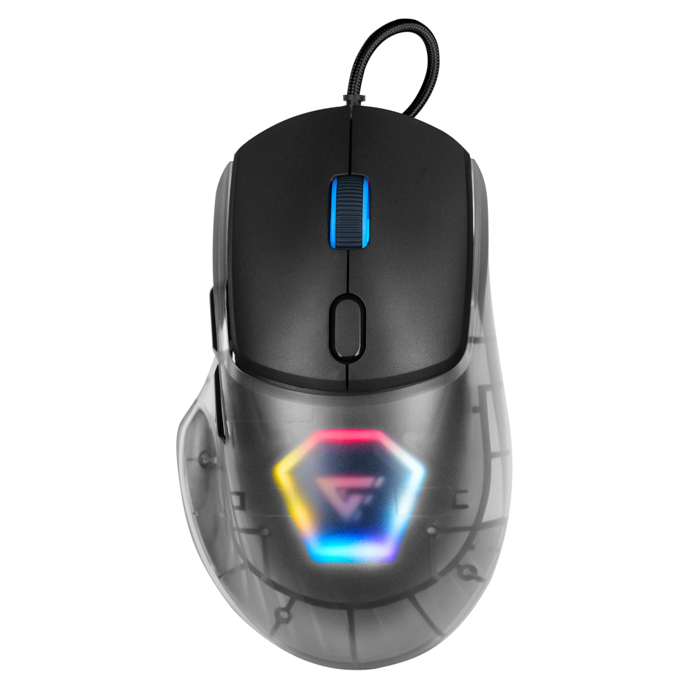 MOUSE GAME FACTOR MOG530, CARCASAS INTERCAMBIABLES, PIXART 3327, 12,000 DPI, RGB, USB, NEGRO