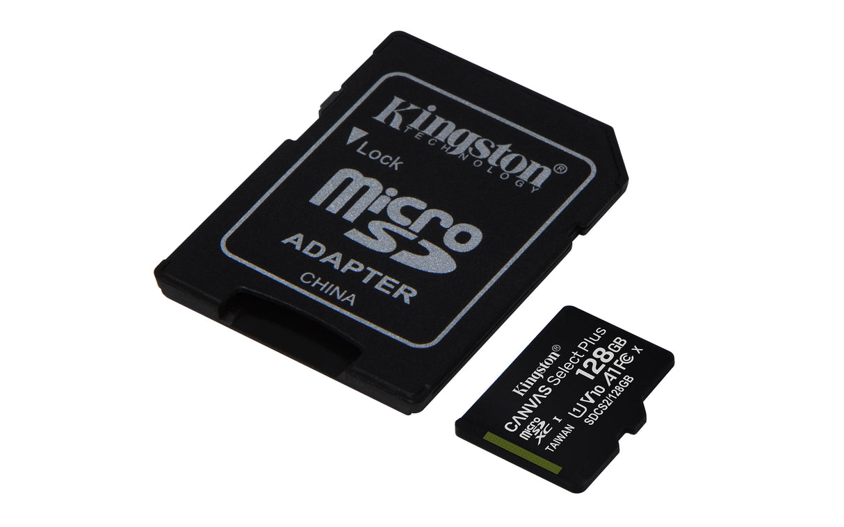 Kingston Technology Tarjeta micSDXC Canvas Select Plus 100R A1 C10 de 128 GB + ADP Memoria Flash 128 GB MicroSDXC 100 MB/s UHS-I