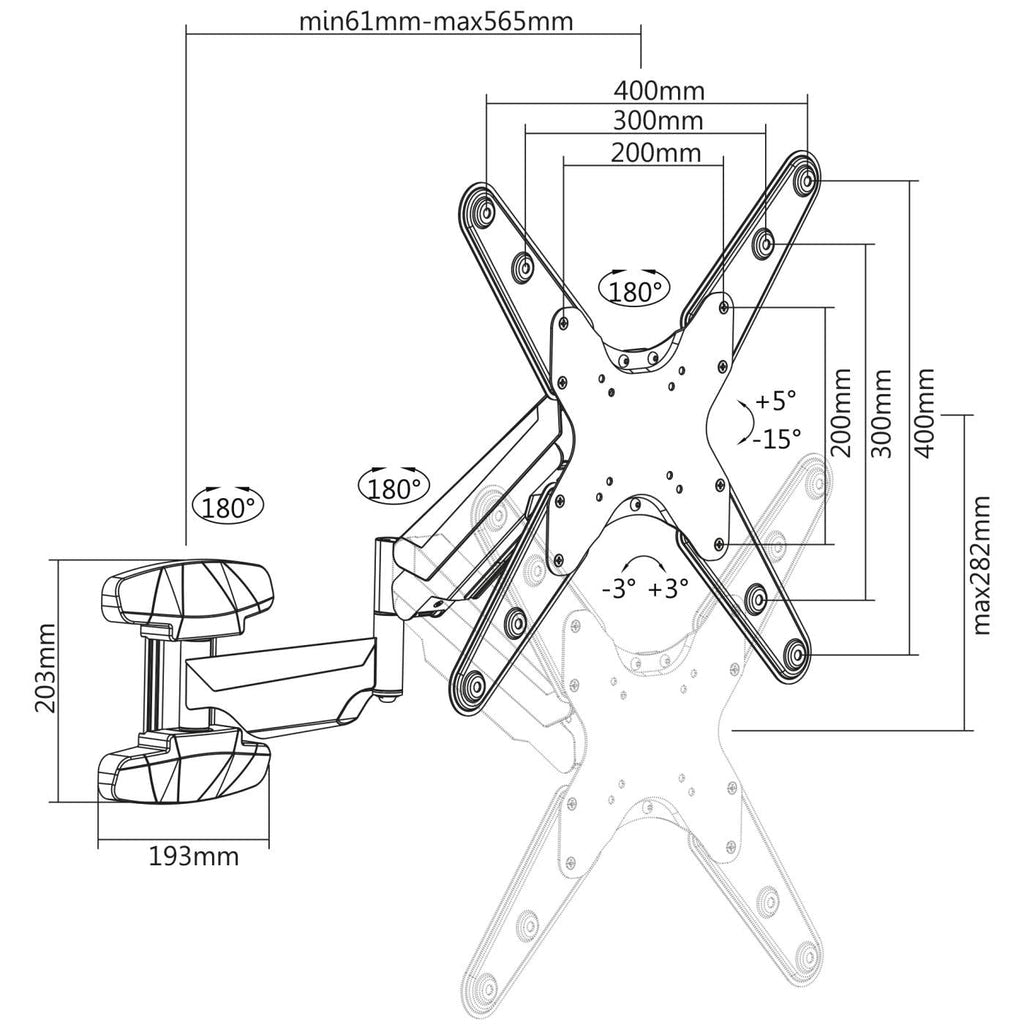 Manhattan Soporte universal de pared para TV, con pistón a gas Monitor Negro