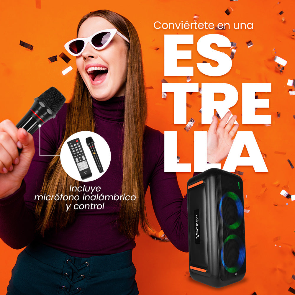 Vorago KSP-700 altavoz portátil y para fiesta Altavoz portátil estéreo Negro, Inalámbrico, Rectángulo, Botones