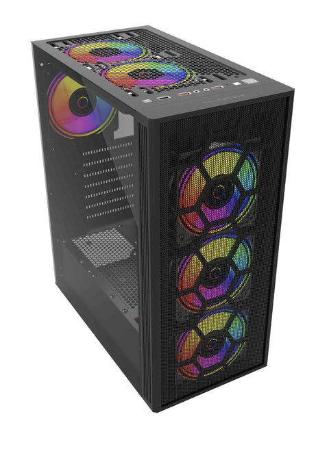 Gabinete ACTECK Gamer Media Torre Dragonfly II Mesh GM740 / Max MB ATX / 1xUSB 3.0 + 4xFan RGB / Panel Izq Cristal + Fr