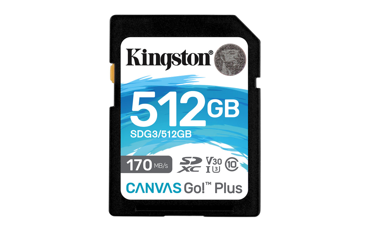Kingston Technology Canvas Go! Plus Tarjeta SDXC Canvas Go Plus 170R C10 UHS-I U3 V30 de 512 GB Memoria Flash 512 GB SD 170 MB/s 90 MB/s