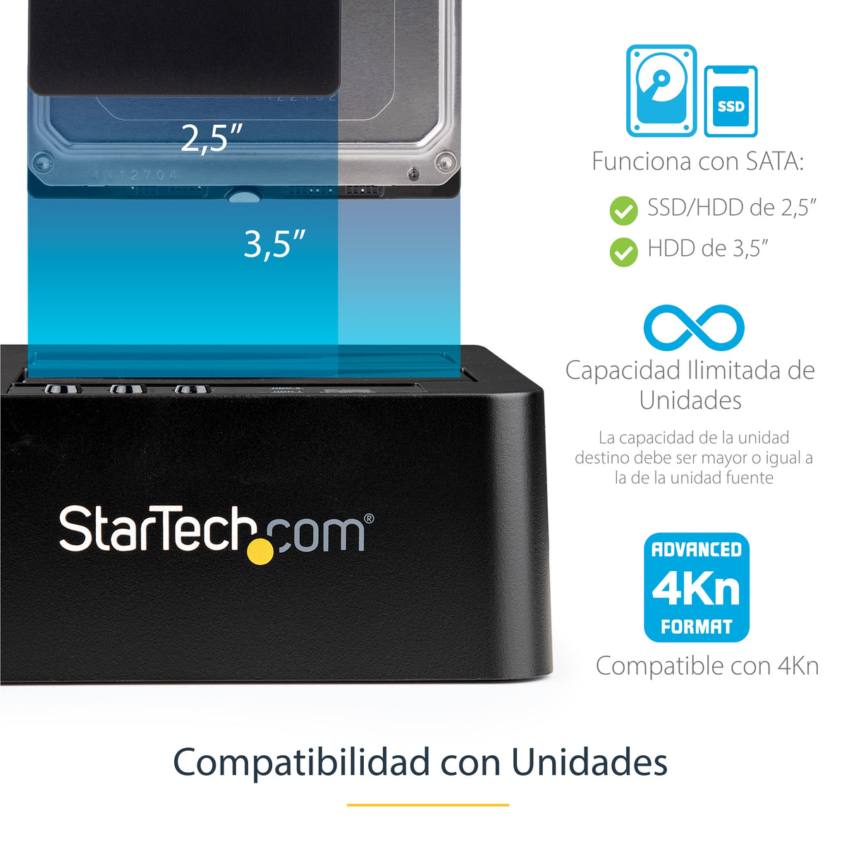 StarTech.com Duplicador Clonador Autónomo de Discos Duros o SSD SATA - Copiador de 2 Bahías - Base de Acoplamiento USB 3